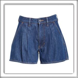 Veronica Beard Simpson Pleated Jean Shorts High Rise Dusted Oxford Denim Size 32